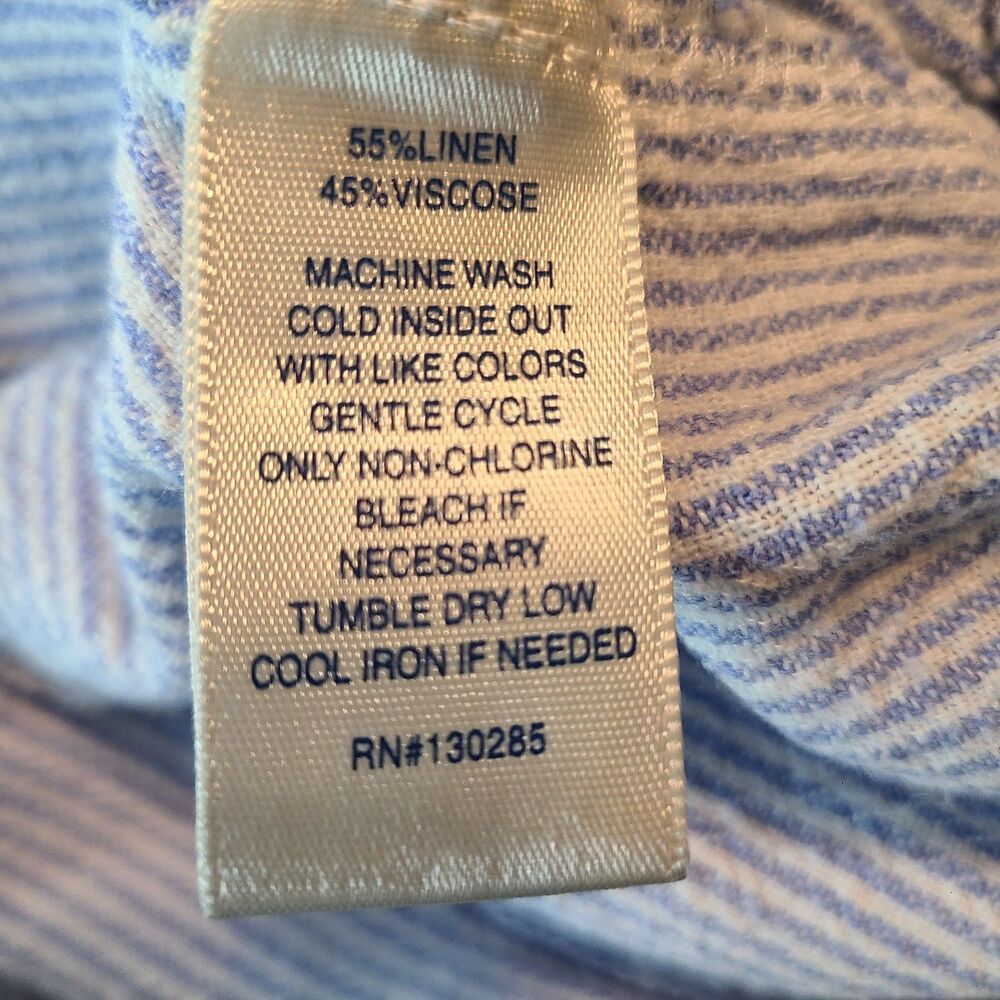 Per Se Linen Blend Striped Crop Pants 1X Blue White Coastal Grandma Nautical - Picture 4 of 7